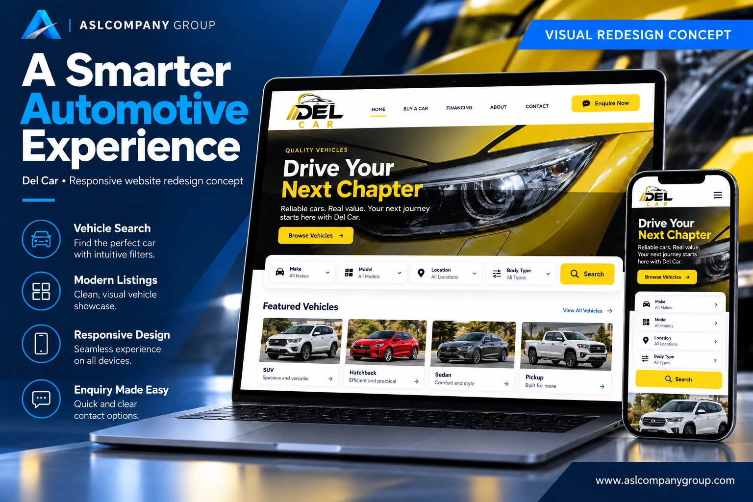 Del Car: uma experiência mais clara para explorar veículos — Conceito visual de redesign — imagem ilustrativa